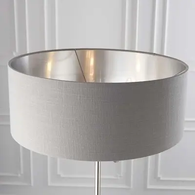 Highclere 3 Light Floor Lamp in Bright Nickel C/W Charcoal Shade