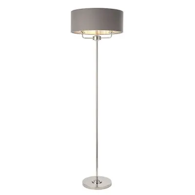 Highclere 3 Light Floor Lamp in Bright Nickel C/W Charcoal Shade