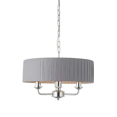 Highclere 3 Light in Bright Nickel C/W Wrapped Charcoal Silk Shade