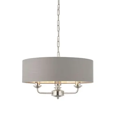 Highclere 3 Light Pendant in Bright Nickel C/W Charcoal Shade