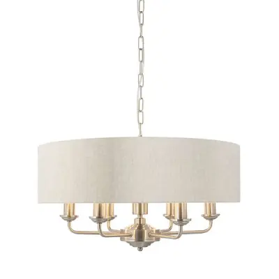 Highclere 6 Light Drum Pendant in Brushed Chrome C/W Natural Shade