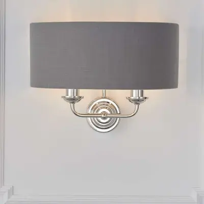 Highclere Double Wall Light in Bright Nickel C/W Charcoal Shade