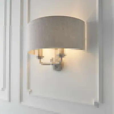 Highclere Double Wall Light in Brushed Chrome C/W Natural Shade