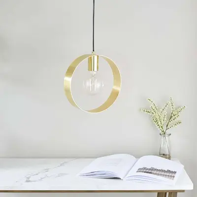 Hoop Single Pendant in Brushed Brass Finish