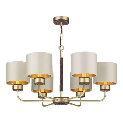 Hunter 6 Light Pendant in Butter Brass with Leather Effect