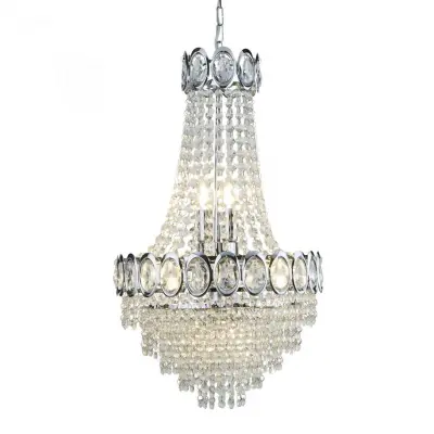 Louis Philipe Chrome 6 Light Chandelier With Crystal Strings & Beads