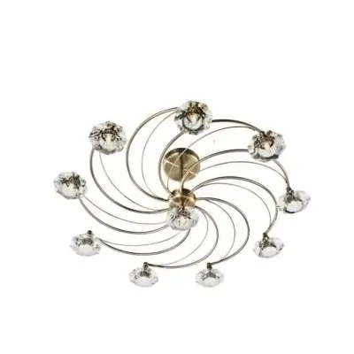 Luther 10 Light Semi Flush with Crystal Glass Antique Brass