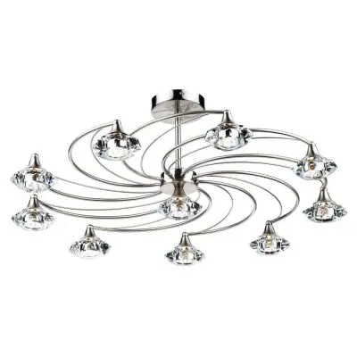 Luther 10 Light Semi Flush with Crystal Glass Satin Chrome