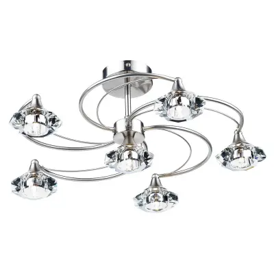 Luther 6 Light Semi Flush complete with Crystal Glass Satin Chrome