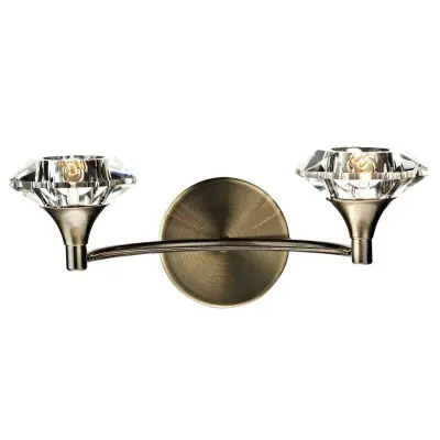 Luther Double Wall Bracket Complete With Crystal Glass Antique Brass