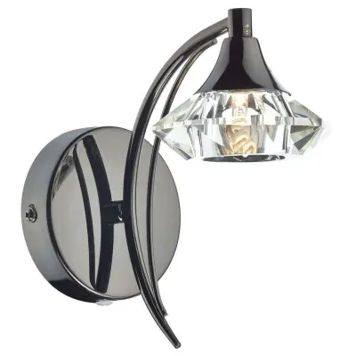 Luther Single Wall Bracket Complete With Crystal Glass Black Chrome