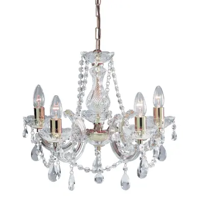 Marie Therese  5  Light Crystal Polished Brass Fitting