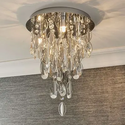 Melody 3 Light Crystal Flush Fitting in Chrome