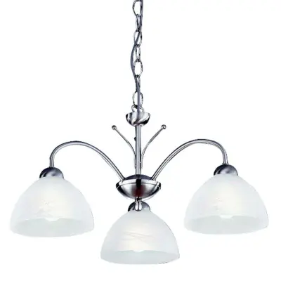 Milanese 3 Light Satin Silver Fitting Complete With Alabaster Glass