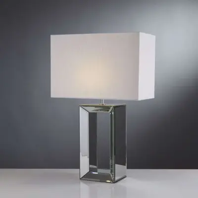 Mirror Reflection Table Lamp With Oblong Faux Silk White Shade