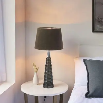 Naia Dark Grey Ribbed Glass Table Lamp C/W Velvet Shade