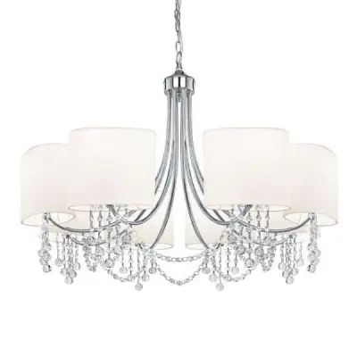 Nina 8 Light Chrome Chandelier - Clear Glass- Buttons & White Shades