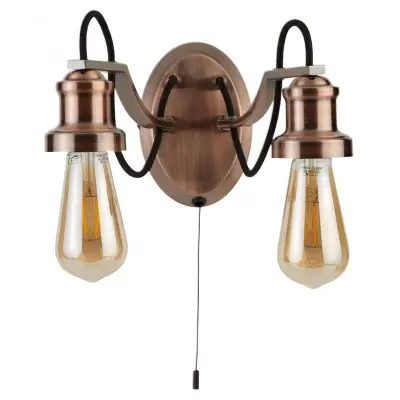 Olivia 2 Light Ceiling, Black Braided Fabric Cable, Antique Copper