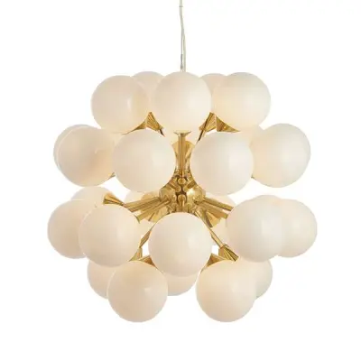 Oscar 28 Light Pendant in Brushed Brass with Gloss White Glass