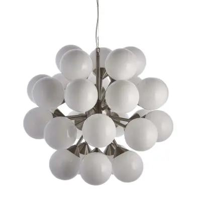 Oscar 28 Light Pendant in Satin Nickel with Gloss White Glass