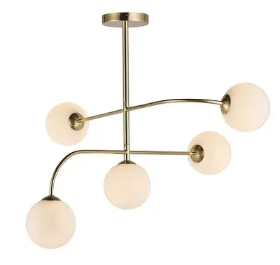 Oscar 5 Light Semi Flush in Brushed Brass with Gloss White Glass