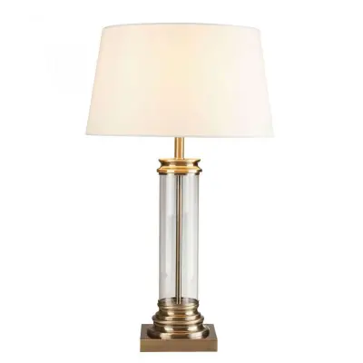 Pedestal Table Lamp Glass Column Antique Brass Base