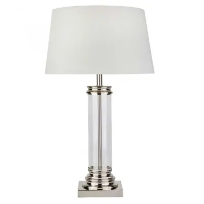 Pedestal Table Lamp Glass Column Satin Silver Base