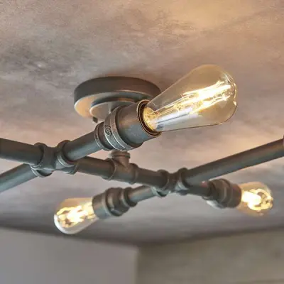 Pipe 6 Light Industrial Semi-Flush Fitting in Pewter Finish