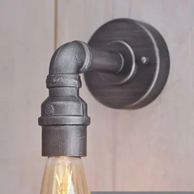 Pipe Single Industrial Wall Light in Pewter Finish