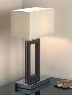 Polished Chrome And Dark Wood Table Lamp WIth Shade