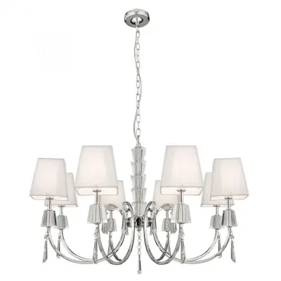 Portico Chrome 8lt Fitting with Crystal Drops & White String Shades