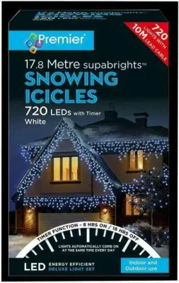 PREMIER LIGHTING LV162185W 720 White LED Icicles with Timer