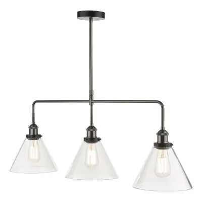 Ray 3 Light Bar Pendant Antique Nickel with Clear Glass