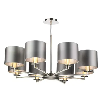 Rex 8 Light Pendant in Satin Nickle (Shade Colour Options)