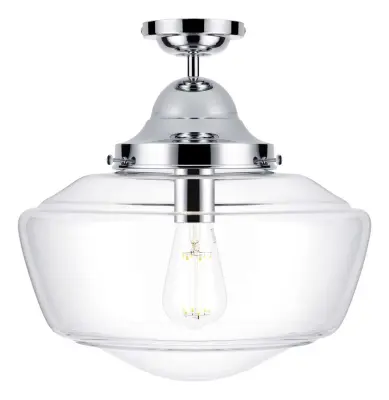 Rydal semi flush pendant chrome with clear glass, IP44 rated