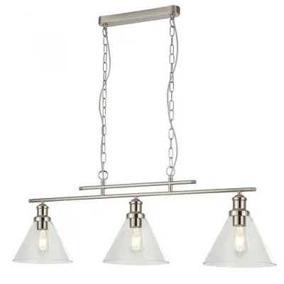 Searchlight 1277-3SS Pyramid 3 Light Pendant Satin Silver Clear Glass Shades