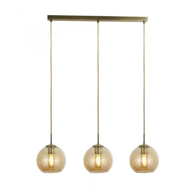 Searchlight 1623-3AM Pendant 3 Light Bar Antique Brass With Amber Glass