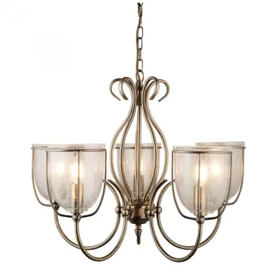 Searchlight 6355-5AB Silhouette 5 Light Antique Brass Clear Seeded Glass Shades