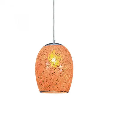 Searchlight 8069OR Crackle Orange Mosaic Glass Dome Fitting with Satin Silver Trim