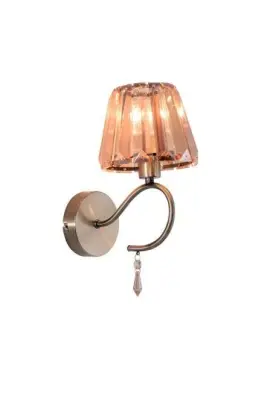 Senza 1 Light Antique Brass Wall Light with Amber Crystal Shade