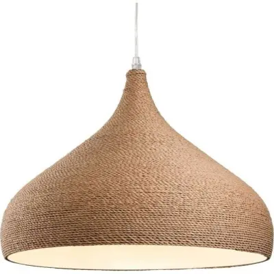 Traditional Brown Rope Fabric Wooden Dome Ceiling Light Pendant