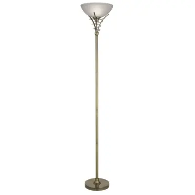 Uplighter - Linea Antique Brass Scroll Floor Lamp/Acid Glass