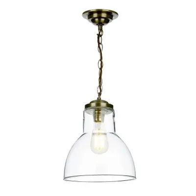 Upton Small Clear Glass Antique Brass Pendant