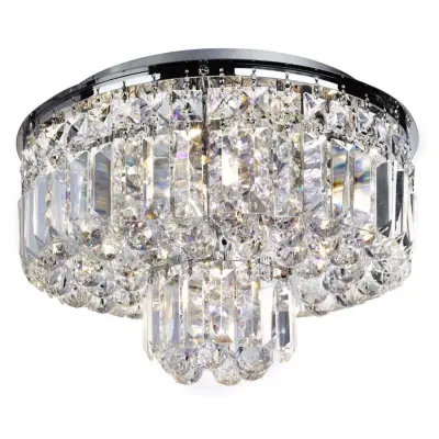 Vesuvius - 5  Light Flush Ceiling, Chrome With Clear Crystal Coffins Trim & Ball Drops