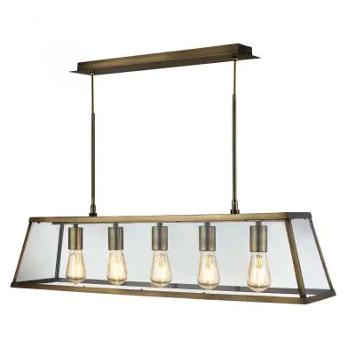 Voyager 5 Light Lantern Bar Antique Brass with Clear Glass