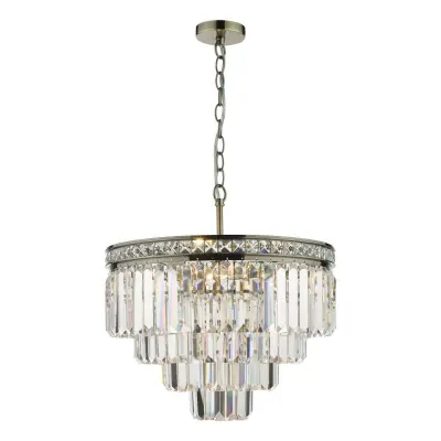 Vyana 4 Light 4 Tier Pendant in Antique Brass with Crystal Droppers