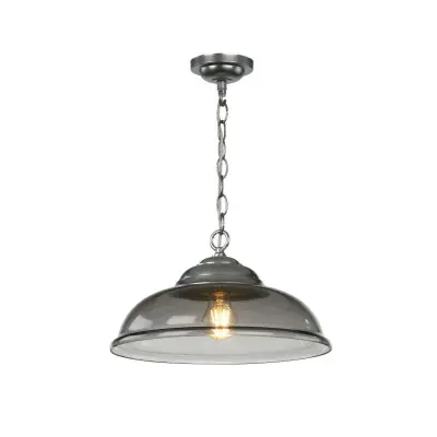 WEBSTER 1 light pendant smoked glass with chrome