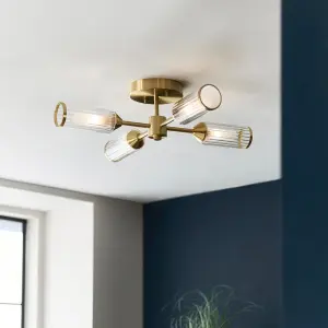 Sally 4 Light Satin Brass Semi Flush Fitting