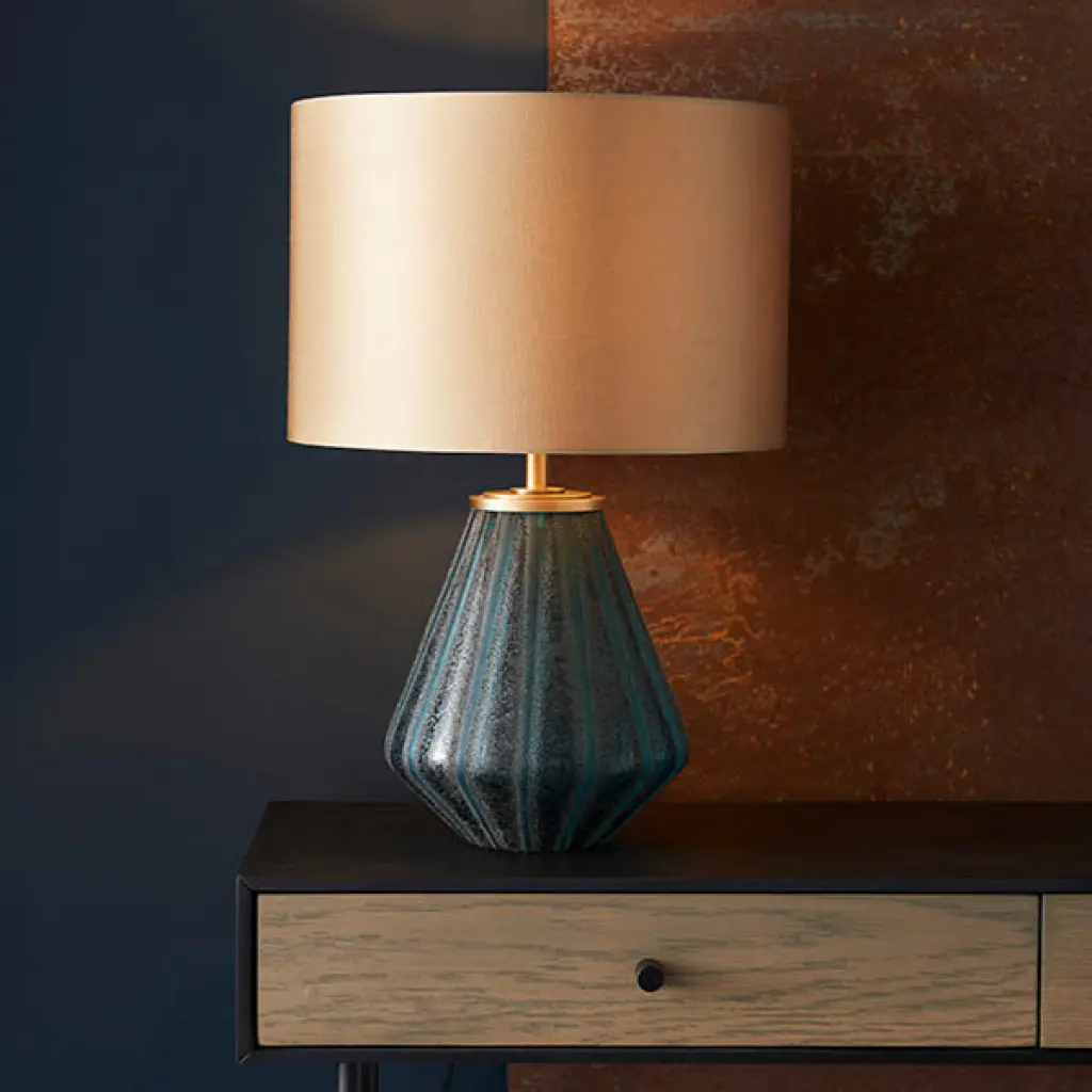 Turquoise Glass Table Lamp C/W Shade