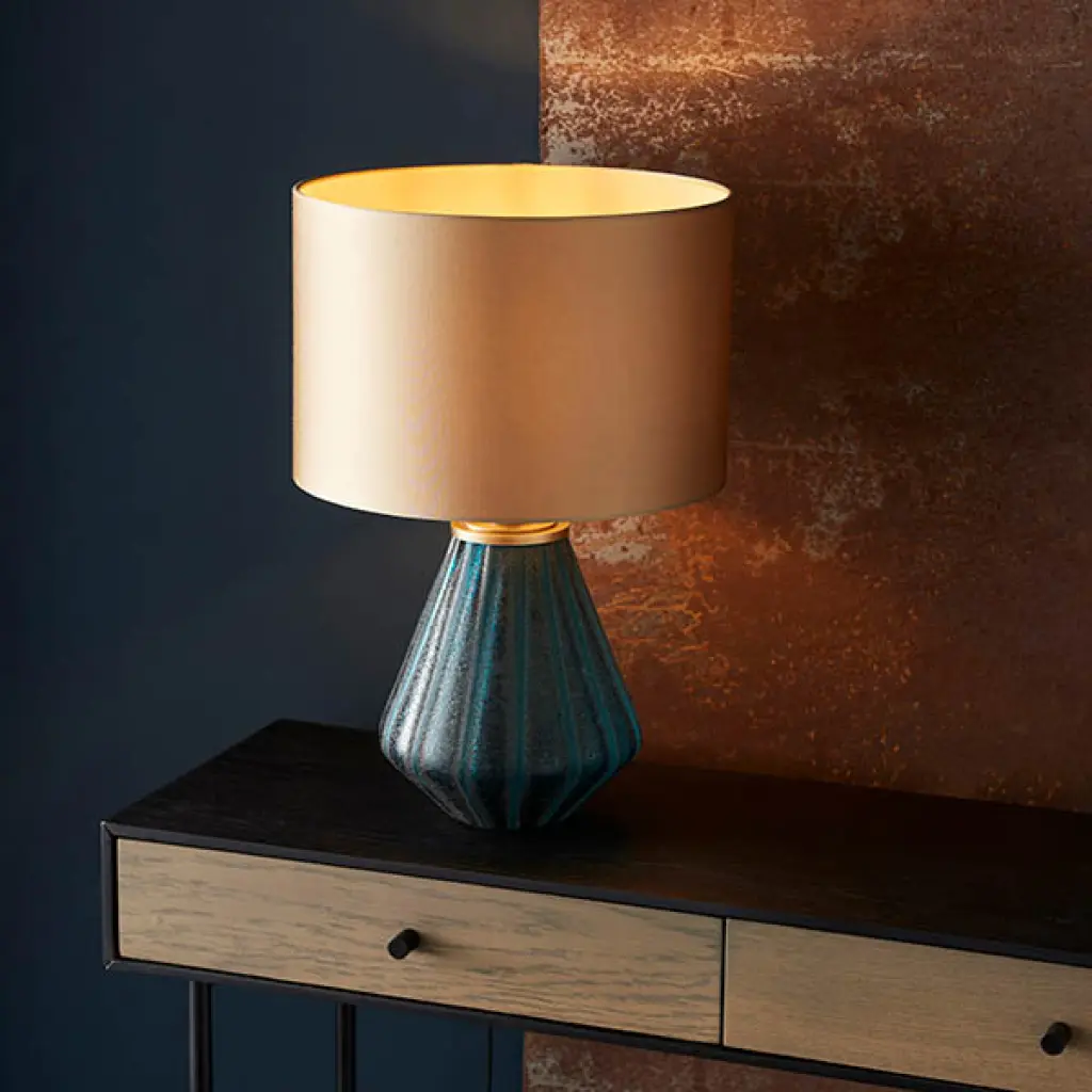 Turquoise Glass Table Lamp C/W Shade